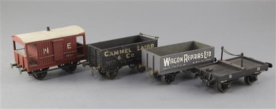 A 5 plank open wagon Wagon Repairs Ltd, no.13625, an SR flat wagon 4.5T, no.46213, an NE guards van,